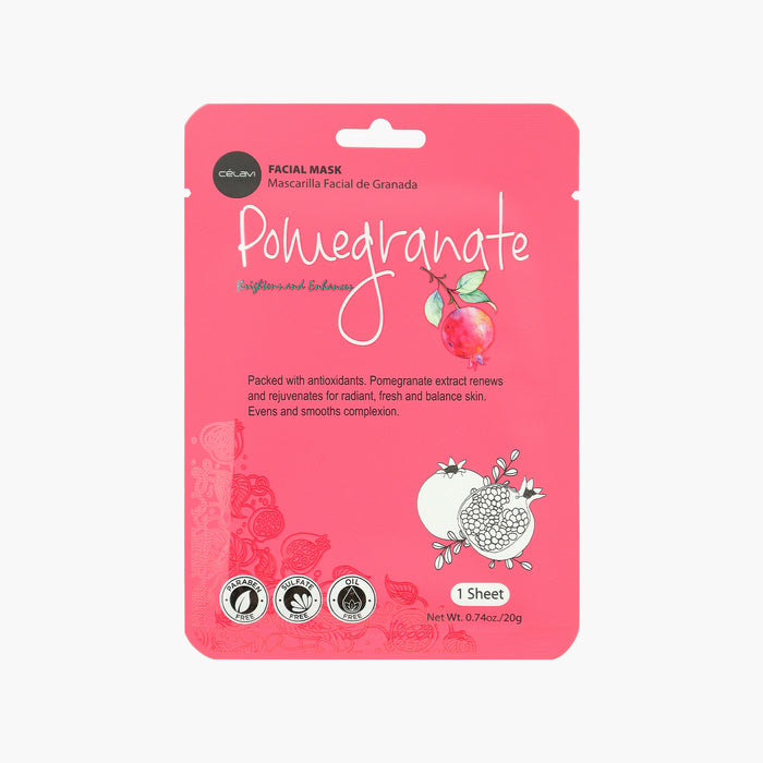 Rejuvenezca e ilumine su piel con el pack de mascarilla de granada Célavi.

Rico en antioxidantes, el extracto de granada renueva y rejuvenece para una piel radiante, fresca y equilibrada. Uniformiza y suaviza la tez.